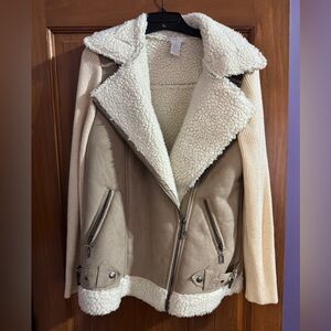 Women's Beige and Cream Shearling Jacket